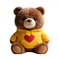 Ours brun moelleux avec sweat à capuche jaune, jouet en peluche animal, ours brun foncé personnalisé, jouet en peluche animal moelleux
