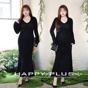 เดรสผ้าขนสัตว์เทียมคอวีทรงหางปลา สีดำ รุ่นอัมบราล ไซส์พลัส 9056 ดีไซน์เว้า ชุดราตรีสีพื้นสำหรับผู้หญิง - Product Image 4