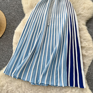 Abito Casual da <span class=keywords><strong>Donna</strong></span> Senza Maniche con Scollo a V, a Righe, in Maglia, Linea ad A, con Cintura di Perle, Elegante <span class=keywords><strong>Abbigliamento</strong></span> Quotidiano per Signore - Product Image 3