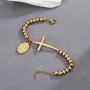 Pulseras y Brazaletes Religiosos de Acero Inoxidable 316L, Chapados en Oro de 14k y 18k, Pulseras Católicas con Cuentas y Dijes para Mujeres y Hombres - Product Image 2