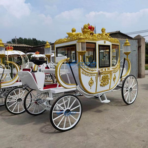 Chariot de Mariage de Luxe en Forme de Cheval Blanc, Chariot Royal en Forme de Citrouille à 4 Roues Électrique Traîné par des Chevaux à Vendre - Product Image 1