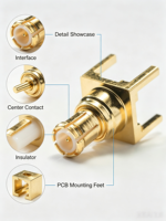 Connecteur RF droit Aurora Yu MMCX01 plaqué or pour montage sur circuit imprimé pour communication sans fil