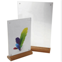 Exhibidor de Acrílico Transparente de Doble Cara con Base de Madera, Soporte de Exhibición de Menú de Mesa de Madera para Restaurantes, Hoteles, Tiendas