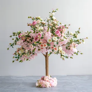 FZS210805 Ornamento De Seda Árvores De Casamento Artificial Mini Cherry Blossom Flower Tree Centerpiece Para Mesa De Casamento