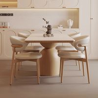 Ensemble de table à manger en bois massif et pierre frittée, style minimaliste moderne, écologique, durable, rectangulaire, pour la maison et l'hôtel