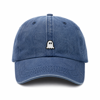 Casquette de baseball en jean souple, directement de l'usine, avec patch tissé fantôme, hydrofuge, pour la vente B2B aux vendeurs de streetwear, avec logo personnalisé