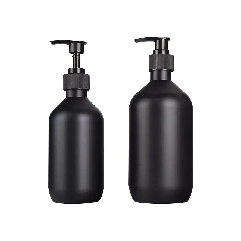 Pompa ile 300ml 500ml saç bakımı ambalaj şişe mat siyah buzlu plastik duş şampuanı jel konteyner
