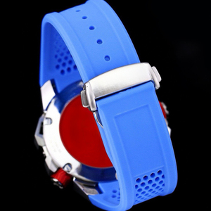 Reloj Deportivo de Lujo de Acero Inoxidable con Bisel de Diamantes, Correa de Goma Azul, Cronógrafo Esqueleto, Reloj de Pulsera Masculino con Diseño Audaz - Product Image 6