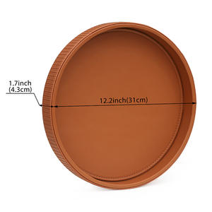 Brown Stripe Round Leather <strong>Tray</strong> Desktop Storage Organizer <strong>Decorative</strong> <strong>Tray</strong> for Nightstand or <strong>Dresser</strong> - Product Image 3
