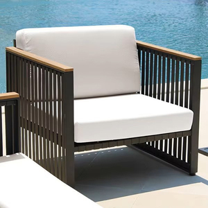 Muebles de Jardín de Alta Calidad, Populares, con Estructura de Aluminio, Tejido de Poliéster, Sofá de Jardín con Brazos de Teca - Product Image 6