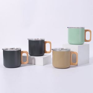 Mug en acier inoxydable 304 avec intérieur et extérieur en acier inoxydable, poignée en bois, anti-brûlure, tasse de bureau au design minimaliste, 400 ml, tasse à café - Product Image 4