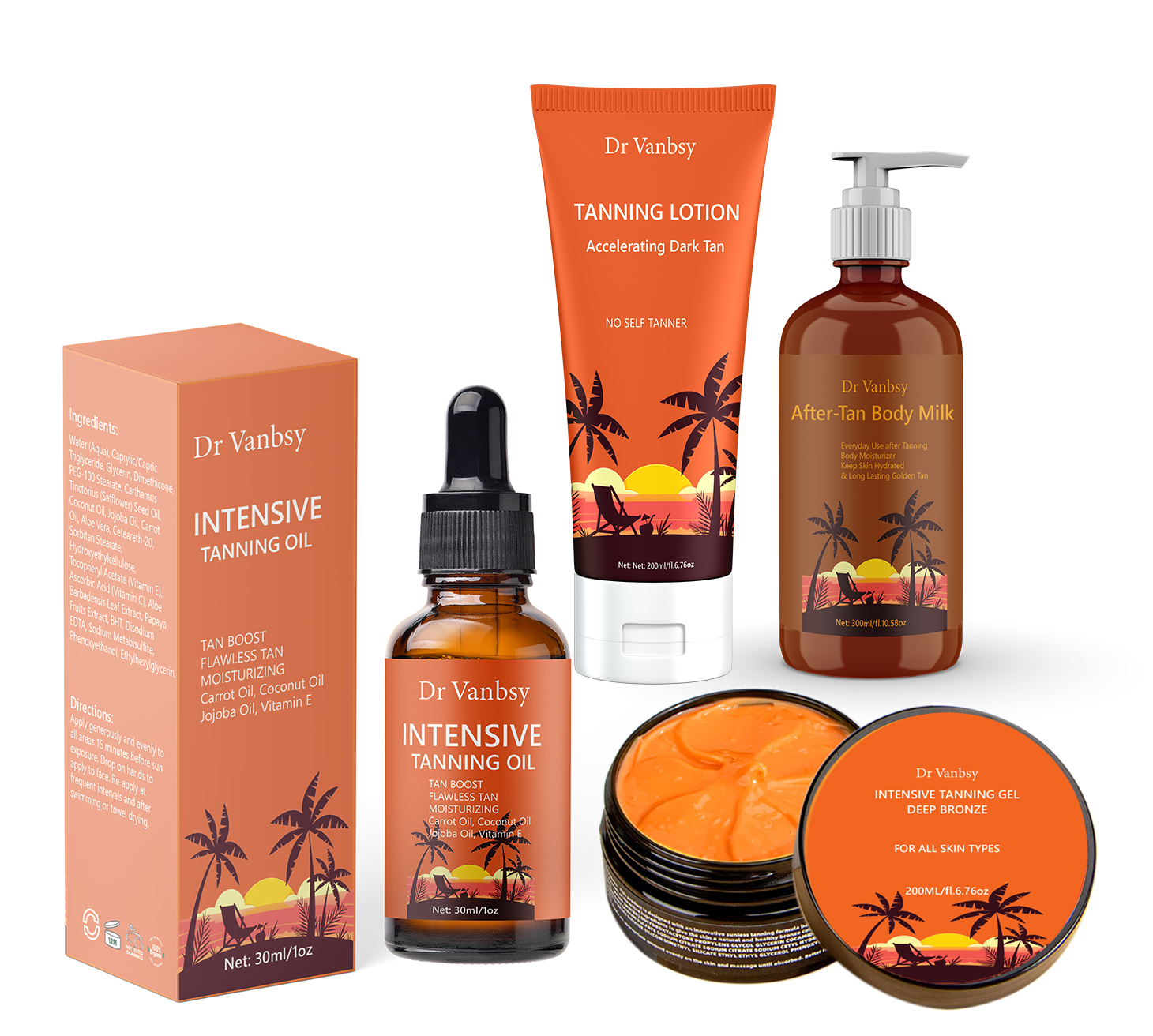 Conjunto de óleo bronzeador para solário natural de produtos de beleza personalizados de marca própria Kit de bronzeamento para uso doméstico