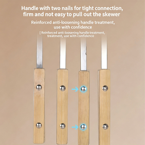 Brochetas de acero inoxidable con mango de <span class=keywords><strong>madera</strong></span> para barbacoa, brochetas para asar al aire libre, brochetas para aperitivos, herramientas para barbacoa - Product Image 5