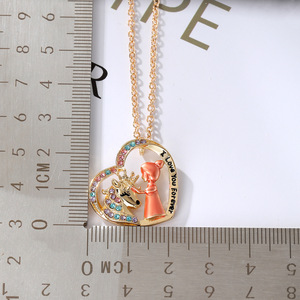 Collier avec pendentif en forme de licorne et de petite fille, en alliage de Zinc, serti de diamants, cadeau pour femmes, bijoux à la mode - Product Image 2