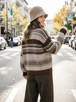 Cardigan en tricot rayé rétro à blocs de couleur, coupe ample amincissante à col en V, veste pull polyvalente style décontracté