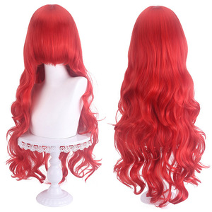 Party Dress up 80cm Largo Ondulado Rojo Verde Naranja Peluca de pelo sintético WGDG-005 - Product Image 3