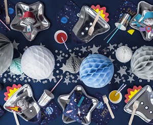 Fournitures de fête d'anniversaire pour enfants, directement de l'usine, lot de 48 assiettes roses en forme de fusée pour filles, fournitures de fête d'anniversaire sur le thème de l'espace (9 pouces) - Product Image 2