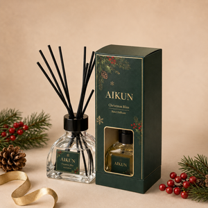 Aikun 3 Piece Mixed Color Glass Christmas Tree Reed Diffuser Gift Set with White Sticks Gold Caps And Box for Holiday Retail - Product Image 2