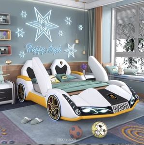 New-style Sports Car-shaped Children's <b>Bed</b> for Boys, 1.2m with Guardrails, Creative Solid <b>Wood</b> Cartoon <b>Single</b> <b>Bed</b>, 1.5m - Product Image 2