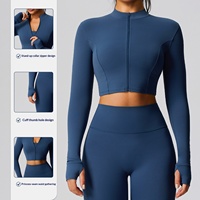 Ensemble 2 pièces de survêtement de fitness pour femme en nylon et élasthanne à séchage rapide, avec veste et short, logo frontal zippé, pour l'automne et l'hiver, idéal pour l'extérieur