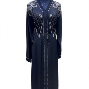 Abaya musulmane traditionnelle de Dubaï, faite à la main, de haute qualité, légère, modeste, perlée et pailletée, à manches longues, longueur cheville, en polyester - Product Image 3
