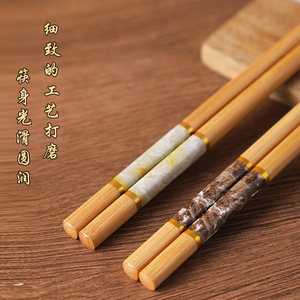 Palillos de bambú con patrón de mármol, antideslizantes, carbonizados, redondos, juego de cubiertos para adultos. - Product Image 4