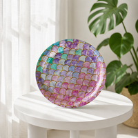 Assiettes en papier holographiques jetables sans plastique Ju-Sun, à thème écailles de sirène, pour décorations de fête d'anniversaire