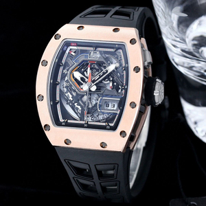 Reloj mecánico automático para hombre con tourbillon en forma de tonneau, esqueletizado, con correa de caucho negra 30-01 - Product Image 3