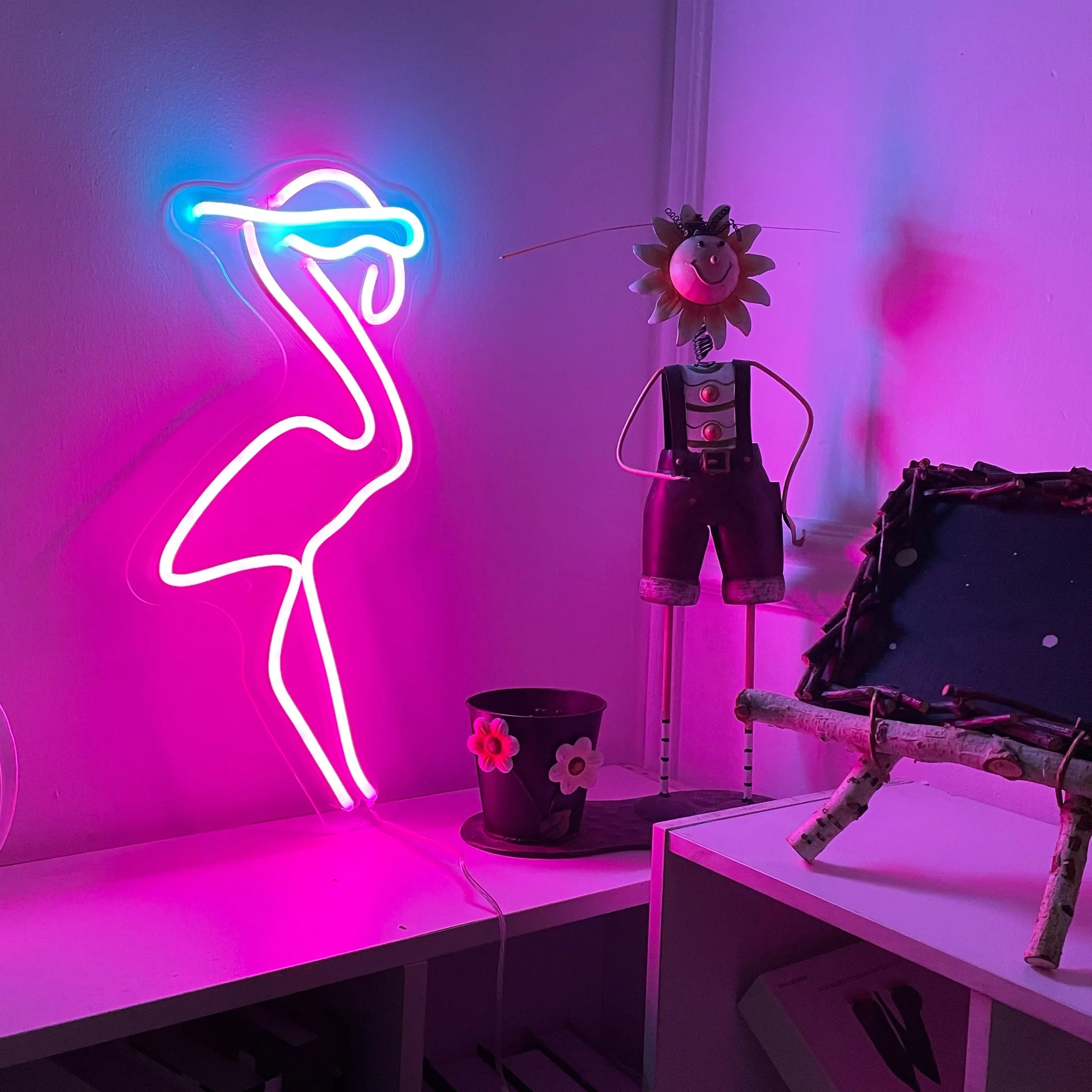 Applique murale Rose Flamingo café licorne en verre enseignes néons personnelles éclairage 3D Led enseigne fluo murale Led Flex