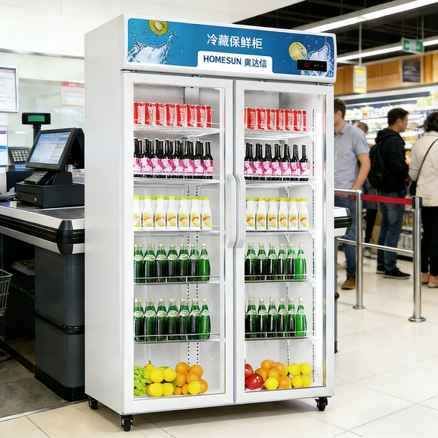 Commercial Freezer Fridge Combo Refrigerator Glass Door Vertical 2 Glass Door Commercial Freezer for Beverage Drinks