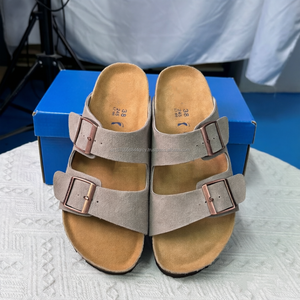 Unisex Suede Flat Double <b>Buckle</b> Ergonomic Style <b>Sandals</b> Open Toe Slip on Footwear for Casual Outdoor Wear - Product Image 1