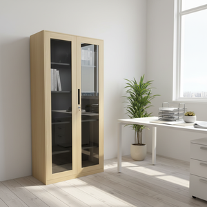 Gabinete de Almacenamiento de Vidrio Transparente con Acabado Metálico y Diseño de Madera, Fácil Acceso y Seguro para Oficina - Product Image 2
