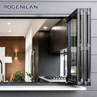 Ventana Plegable de Aluminio con Doble Acristalamiento Low-E, Impermeable, de Rogenilan, Proveedor Chino, Ventanas de Vidrio Plegables Tipo Acordeón para Patio