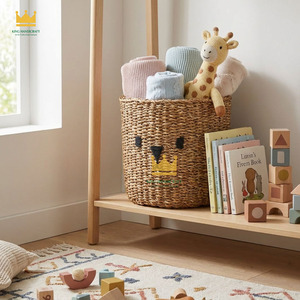 New Item Seagrass Storage <b>Basket</b> with Lid Minimal <b>Animal</b> Woven Organizer for Nursery Room from Vietnam - Product Image 5