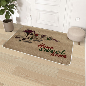 Tapis <span class=keywords><strong>de</strong></span> sol durable aspect lin avec envers en caoutchouc antidérapant et absorbant l'eau, paillasson avec motifs forestiers pour usage domestique - Product Image 2