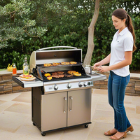 Grill à kebab au gaz SEB Commercial Premium Luxueux en acier inoxydable, barbecue 4 brûleurs, chariot portable, extérieur