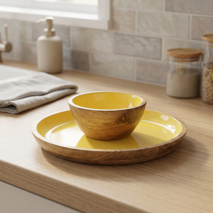 Assiette en bois pour mangas garçons, avec bol de service, couleur jaune - Product Image 3