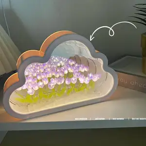 DIY Calentine's Day Decorate Flower Wedding Artificial Mirror Tulip Cloud Flower Lamp DIY LED Night Light