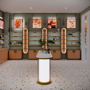 ชั้นวางเครื่องสำอางพร้อมกล่องไฟโฆษณาชั้นวางเครื่องสำอางดีไซน์เฟอร์นิเจอร์ร้านเครื่องสำอางที่ทันสมัย - Product Image 4