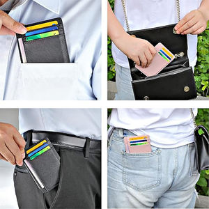 Porte-cartes fin anti-RFID en cuir minimaliste pour femme, portefeuille de poche avant ultra-plat avec blocage RFID, pochette frontale minimaliste - Product Image 6