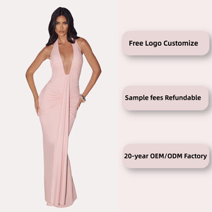 Vestidos de mujer sexys, nuevos, de color liso, con cuello en V profundo, sin mangas, sin espalda, halter, con espalda abierta, elegantes y a la moda. - Product Image 2