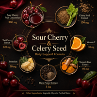 Gouttes liquides de cerise aigre avec graines de céleri, cerise aigre, bromélaïne, curcuma, vitamine C, poivre noir 50ml OEM Marque Privée