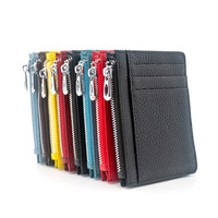 Dompet kulit asli modis untuk pria, dompet uang tunai dengan ritsleting, fitur mewah tahan air, dompet kartu PC pola geometris untuk pria