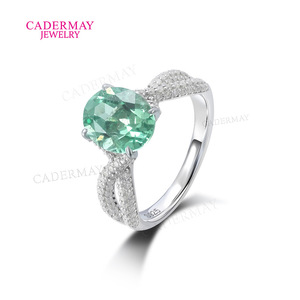Cadermay Sterling <b>Silver</b> <b>Emerald</b> <b>Ring</b> 8x10mm Pave Setting Gemstone Engagement Women's Fine Jewelry - Product Image 3