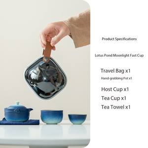 Service à thé de voyage Blue Lotus Pond théière en céramique grossière Portable avec <span class=keywords><strong>2</strong></span> tasses sac de rangement de voiture boîte-cadeau - Product Image 6