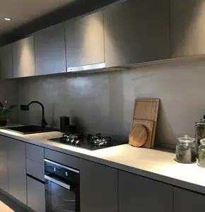 Harga pabrik gaya Modern abu-abu Glossy lemari dapur tinggi kelas atas disesuaikan set lemari dapur lengkap kabinet