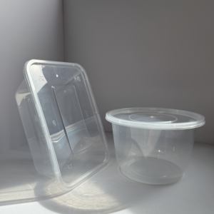 Mangkuk Makanan Bulat Plastik PP Transparan Sekali Pakai dengan Tutup, Kotak Makan Siang Persegi Aman untuk Microwave, Wadah Makanan - Product Image 1