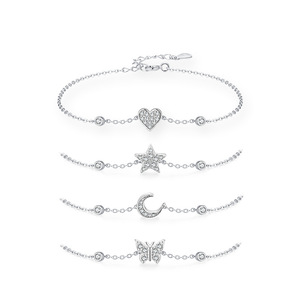 Pulsera de cadena de plata de ley S925 con circonitas en forma de corazón, estrella, luna y mariposa para mujer, joyería de moda, versión de cobre personalizable. - Product Image 1