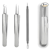 Kit de 3 pinces à épiler en acier inoxydable pour éliminer les points noirs, extracteur de comédons, outil pour éliminer les boutons, pour le soin de la peau du visage