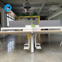 Postazione di Lavoro per Ufficio Moderna in Legno LIWEI, Scrivania per 4-6 Persone con Gestione Cavi, Partizione Arancione Modulare
